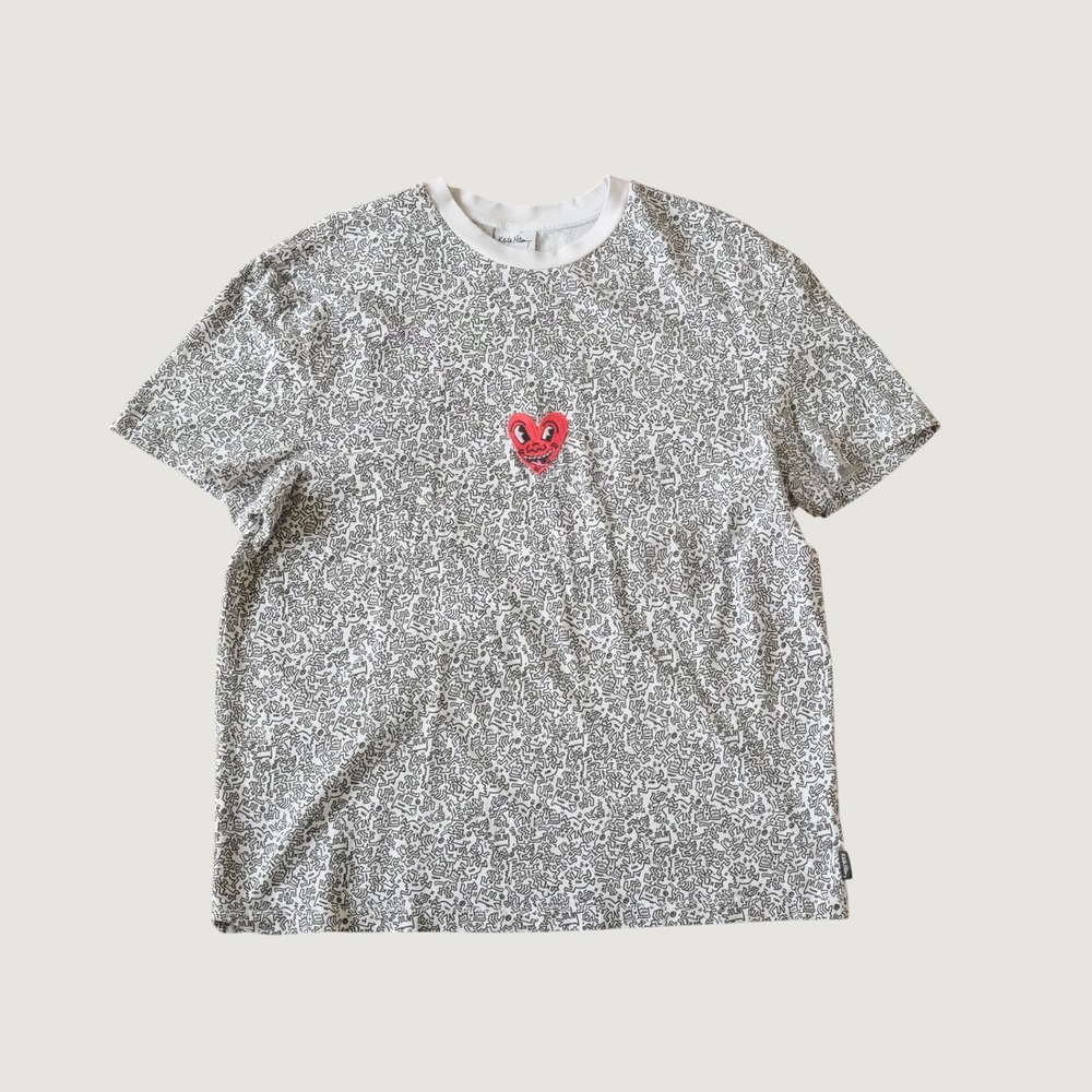 Keith Haring T Shirt Mens White All Over Print Heart Graphic XL Streetwear Art